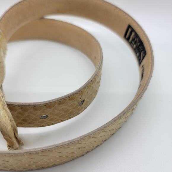 Vintage Honors Genuine Snakeskin Belt 34” Ivory Velvet Back Gold Taiwan R.O.C. - Picture 10 of 14